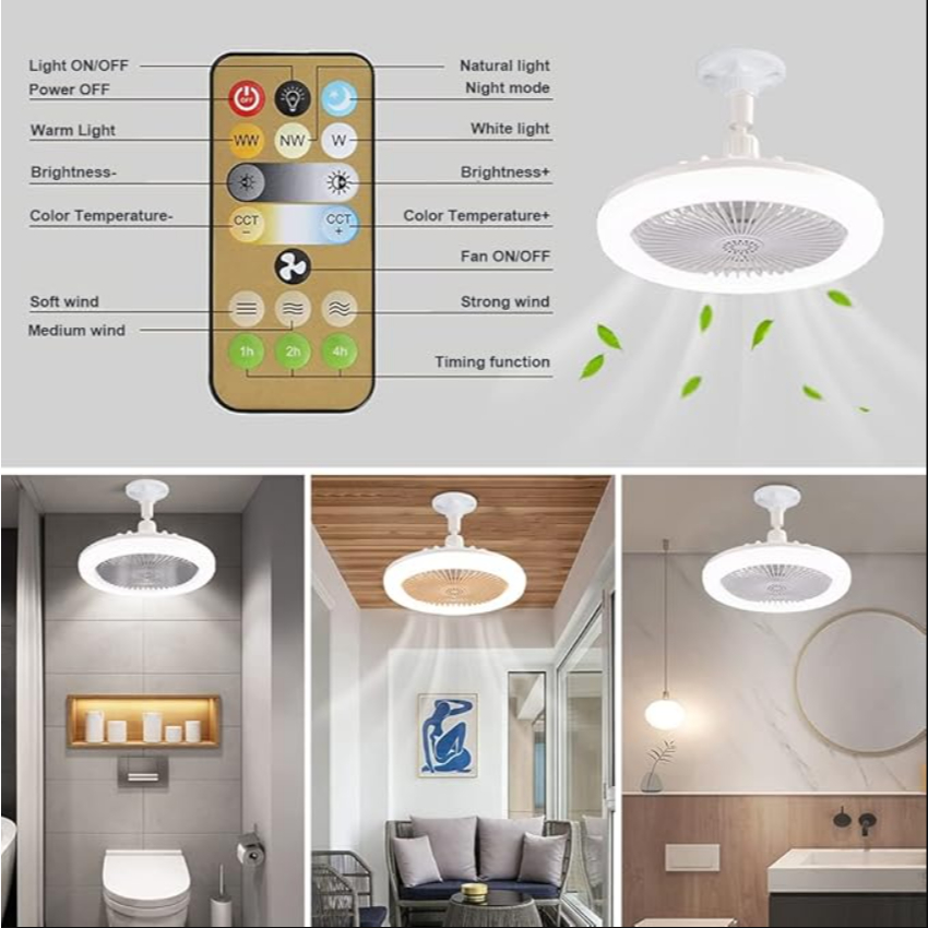 Ventilador luminária 5 folhas grande de Teto com aroma silencioso e economico turbo controle remoto E27 Bivolt 50w