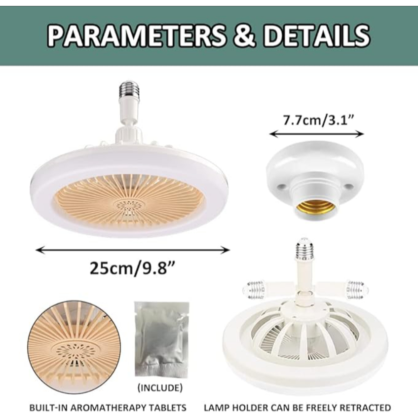 Ventilador luminária 5 folhas grande de Teto com aroma silencioso e economico turbo controle remoto E27 Bivolt 50w