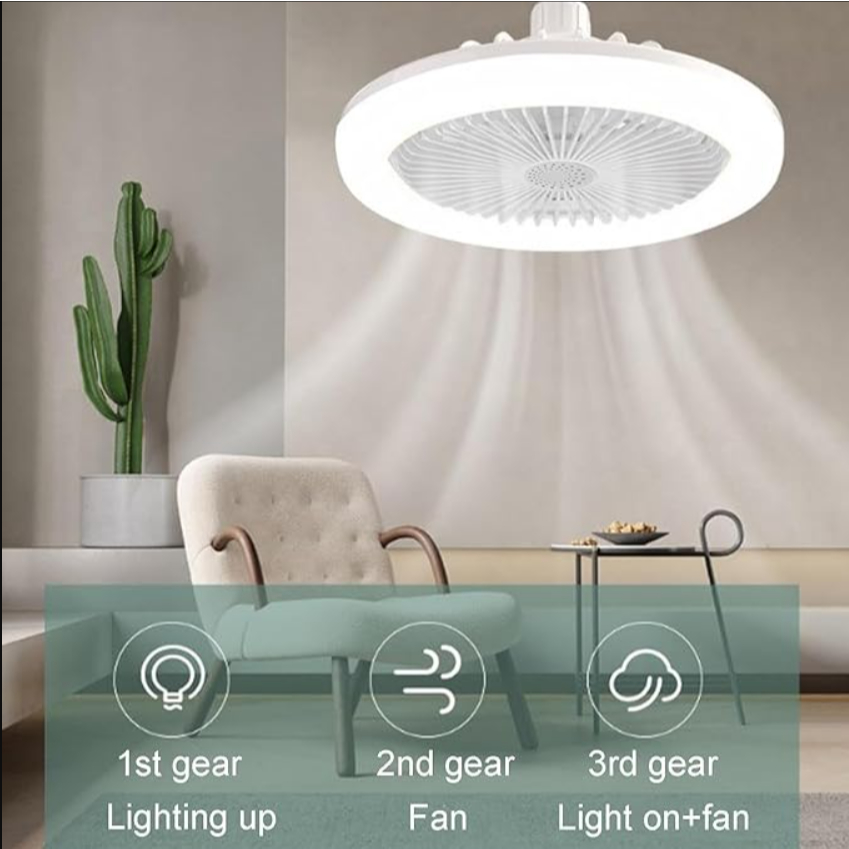 Ventilador luminária 5 folhas grande de Teto com aroma silencioso e economico turbo controle remoto E27 Bivolt 50w