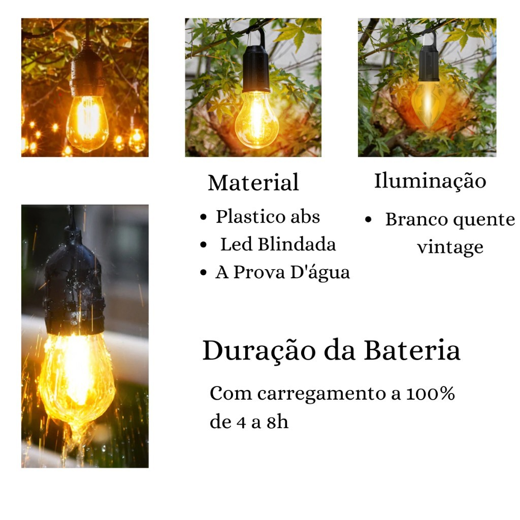 Lâmpada Recarregável Para Barraca De Acampamento E Pesca Luz Portátil Usb de Pendurar