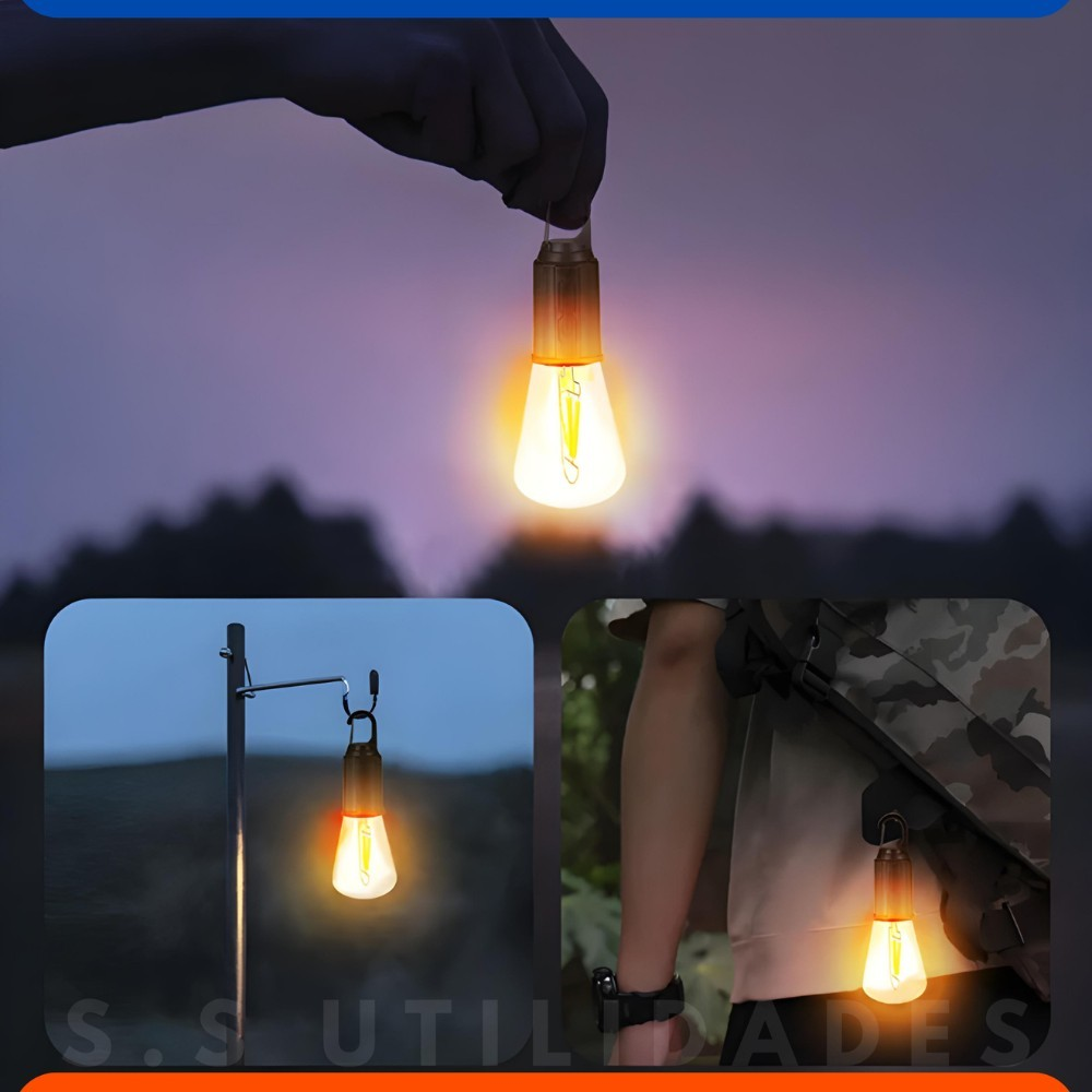 Lâmpada Recarregável Para Barraca De Acampamento E Pesca Luz Portátil Usb de Pendurar