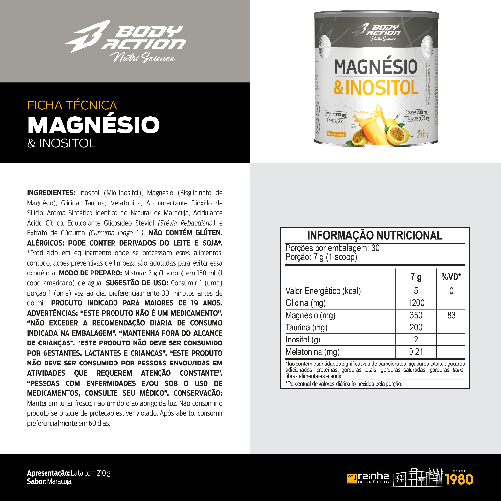 Suplemento Magnésio e Inositol 210g Bodyaction