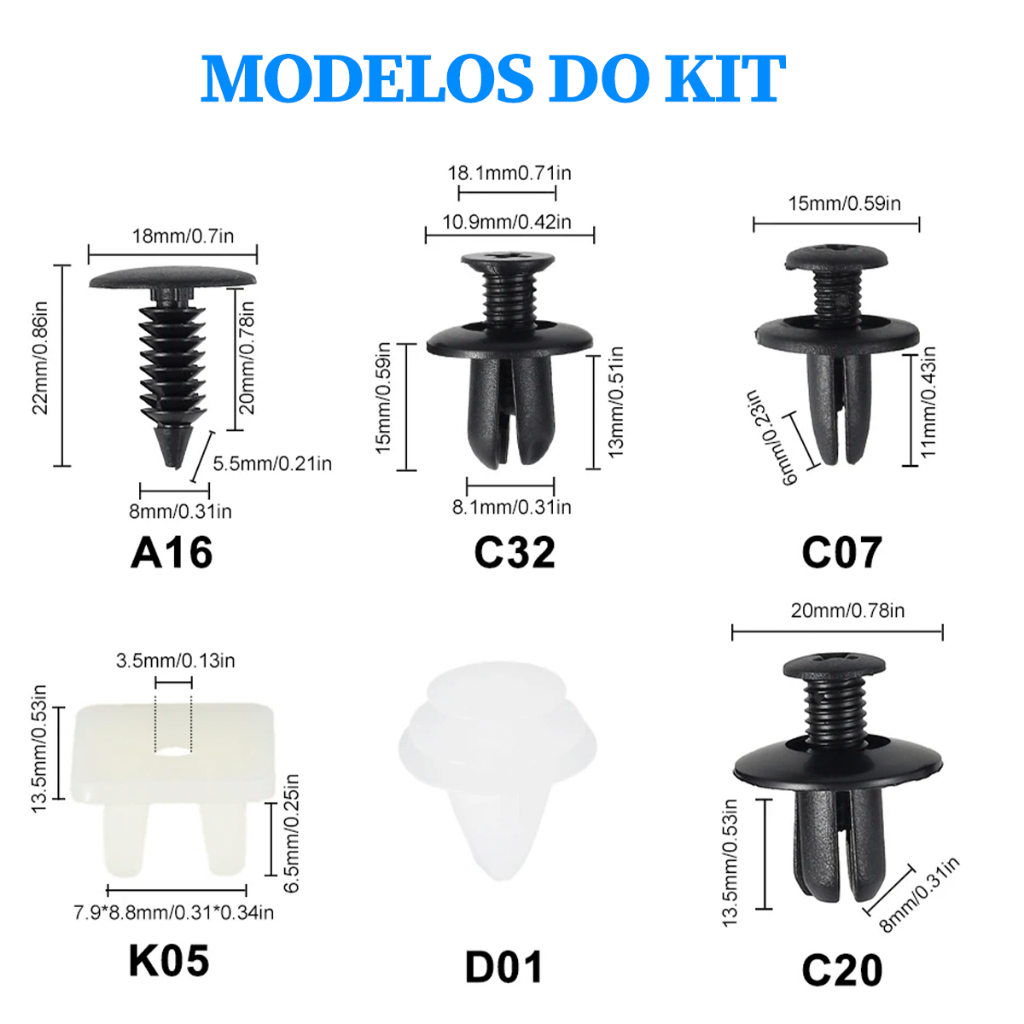 Kit 100 150 800 Presilhas Grampos Fixadores Carro Veiculo Parabarro Escolha a Quantidade!