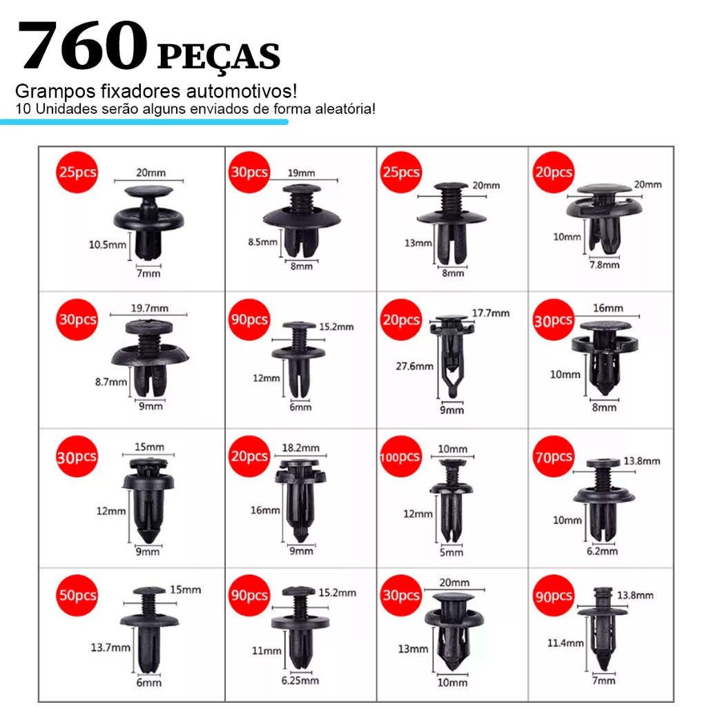 Kit 100 150 800 Presilhas Grampos Fixadores Carro Veiculo Parabarro Escolha a Quantidade!