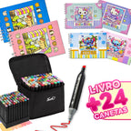 Kit De Livro Para Colorir De Capa Dura 50 Páginas + 24/36/60/80 Cores Caneta Marcadora De Ponta Dupla
