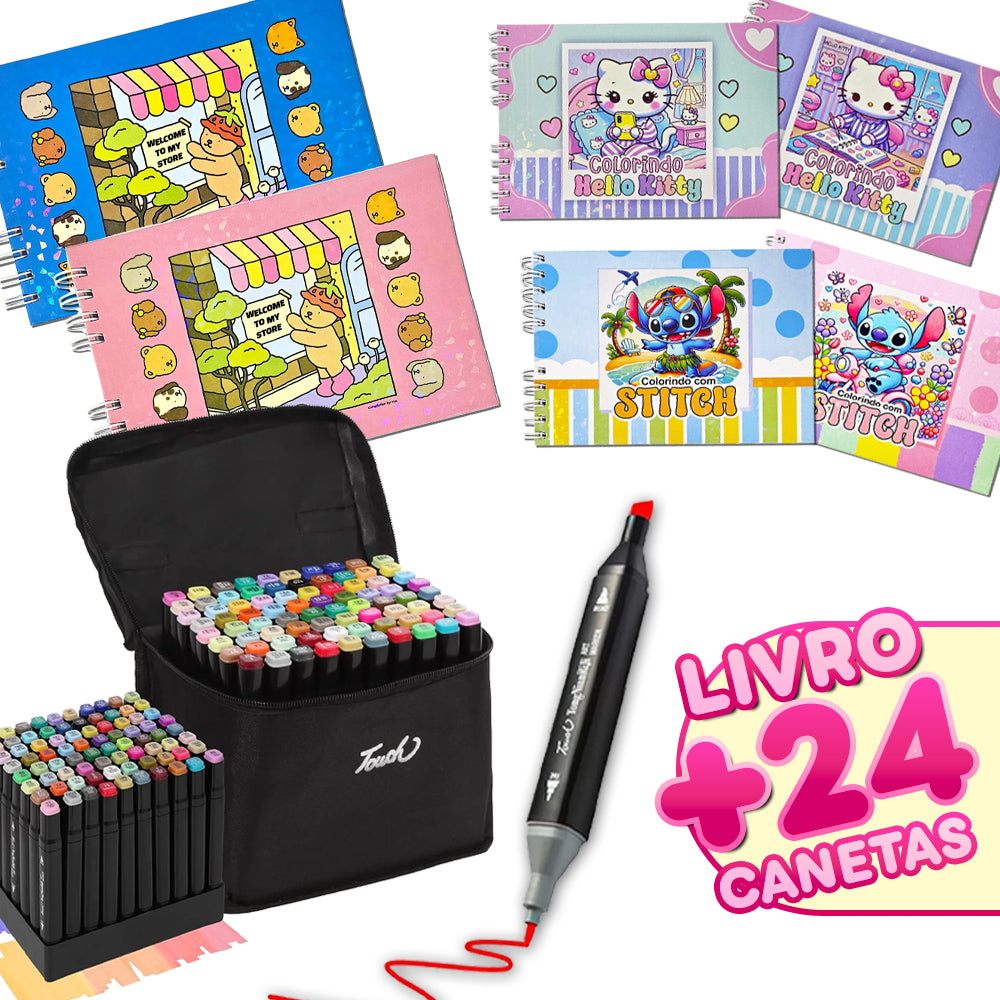 Kit De Livro Para Colorir De Capa Dura 50 Páginas + 24/36/60/80 Cores Caneta Marcadora De Ponta Dupla