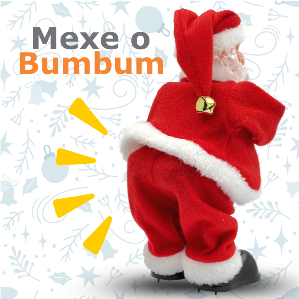 Boneco Papai Noel Dançarino Mexe Bumbum Musical Com Luzes Led Decoração Natal