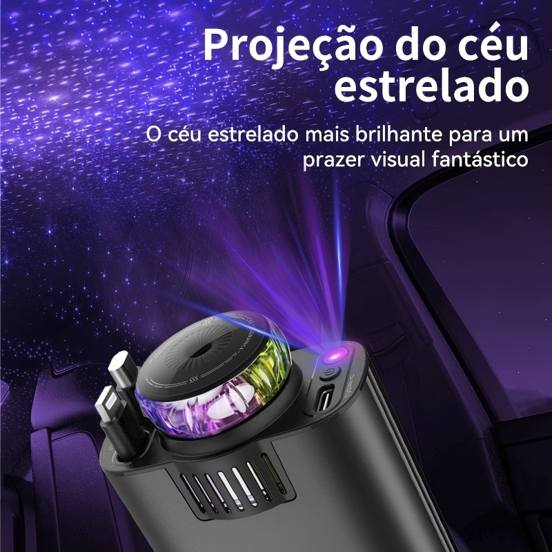 Carregador de carro retrátil com luz LED, Difusor 5 em 1 de 120 W para iPhone e Android 