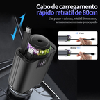 Carregador de carro retrátil com luz LED, Difusor 5 em 1 de 120 W para iPhone e Android 