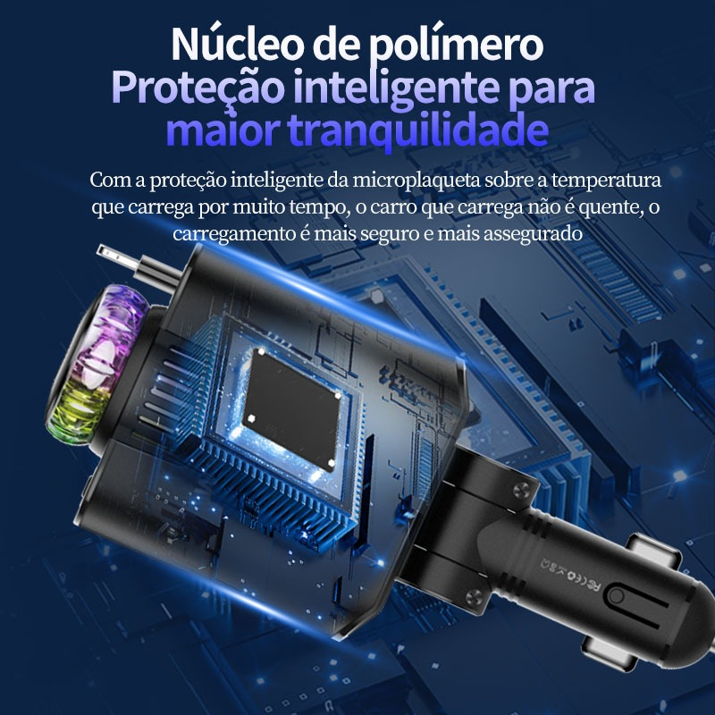 Carregador de carro retrátil com luz LED, Difusor 5 em 1 de 120 W para iPhone e Android 