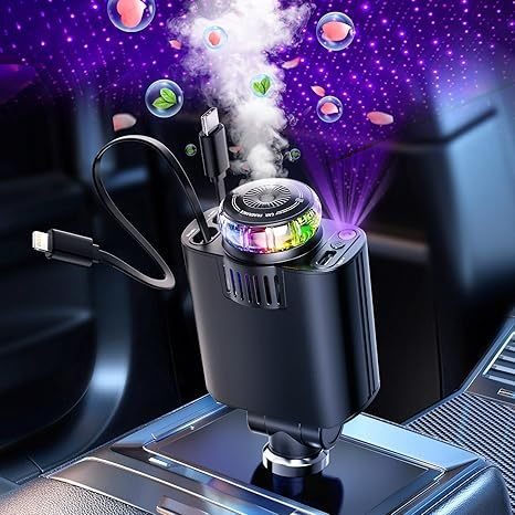 Carregador de carro retrátil com luz LED, Difusor 5 em 1 de 120 W para iPhone e Android 