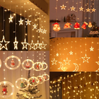 Decoração de Natal :3M Luzes de Cortina 110V com Estrelas, Anéis e Cristais – Ideal para Árvore, Festas e Reuniões