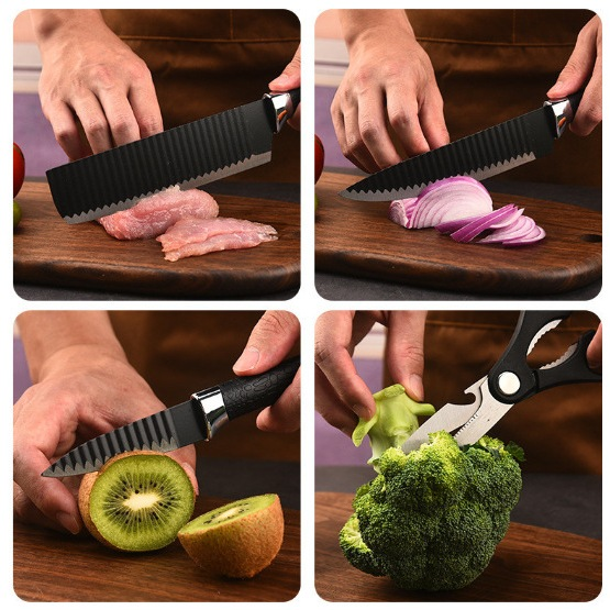 Conjunto De Facas , Descascador E Tesoura De Aço Inoxidável , 6 Peças