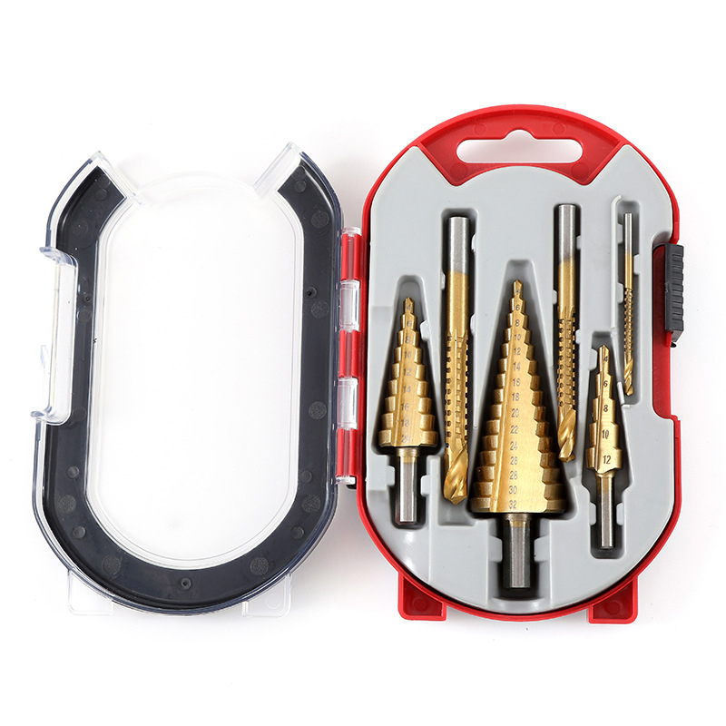 Kit 6 Brocas Titânio Escalonada Amarela Aço e Broca Corte Lateral Marcador Punção Com Caixa