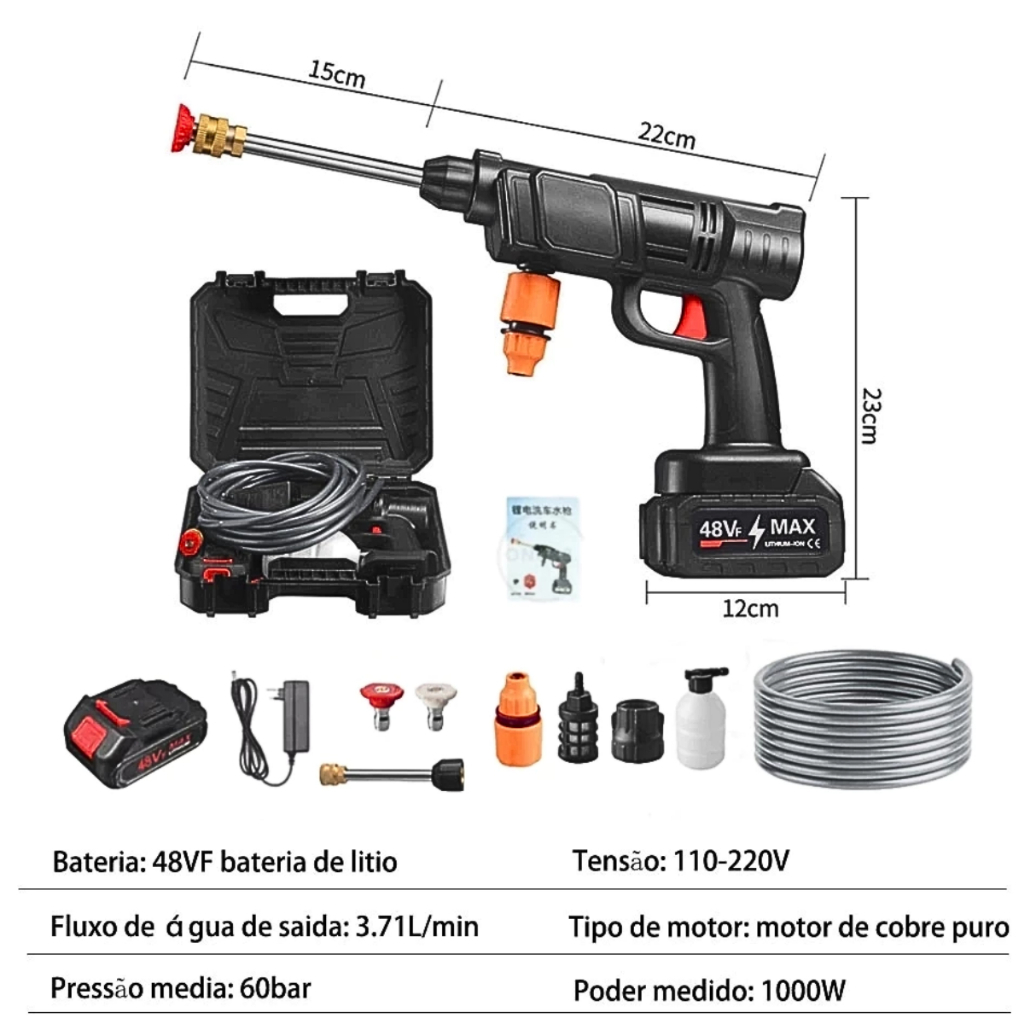 Lavadora de Alta Pressão Bivolt Portátil Profissional Sem Fio Recarregável Original - Envio Imediato