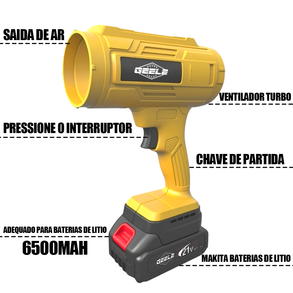 soprador de folhas elétrico 2 baterias bivolt 50000rpm 1200W GEELE