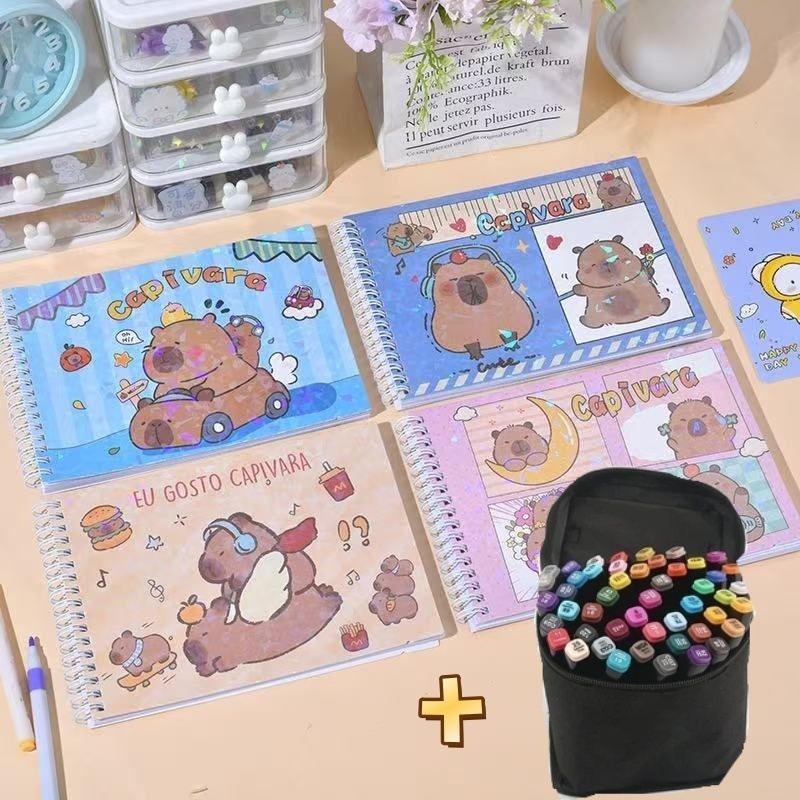Kit De Livro Para Colorir De Capa Dura 50 Páginas + 24/36/60/80 Cores Caneta Marcadora De Ponta Dupla