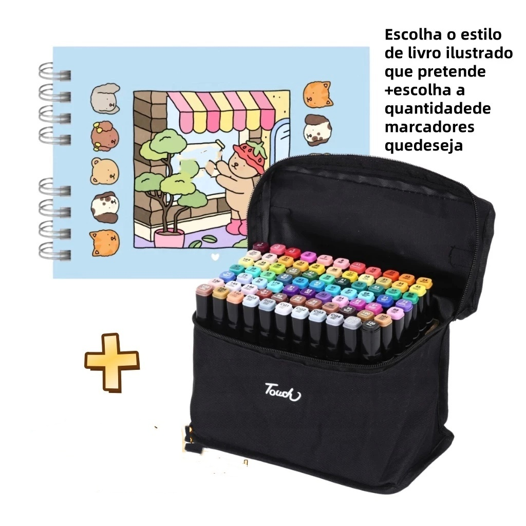 Kit De Livro Para Colorir De Capa Dura 50 Páginas + 24/36/60/80 Cores Caneta Marcadora De Ponta Dupla