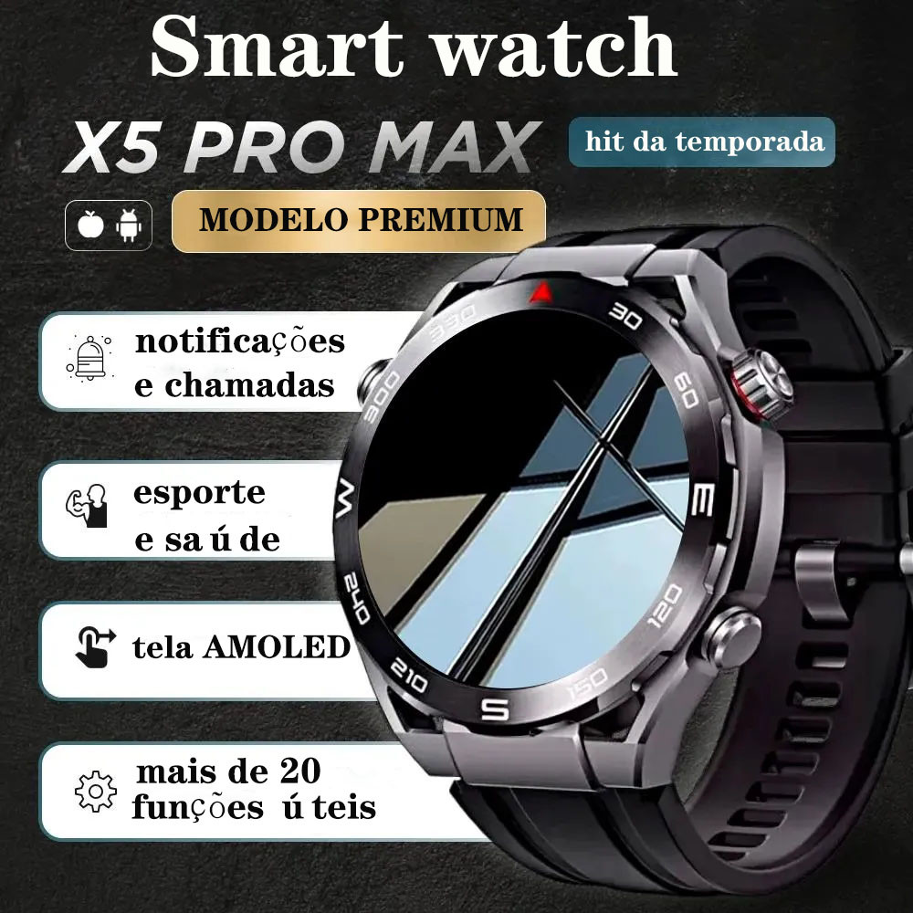 ‌Novo X5 PRO MAX SmartWatch: Chamada Bluetooth, À Prova de Água, Compatível Android e iOS, Design Redondo‌