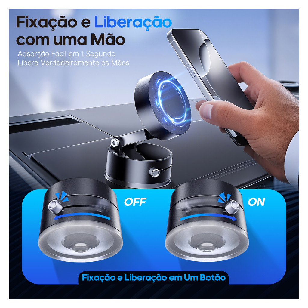 Suporte para Celular Magnético Vácuo Forte Ventosa Telefone Sucção Para Carro Portátil Dobrável
