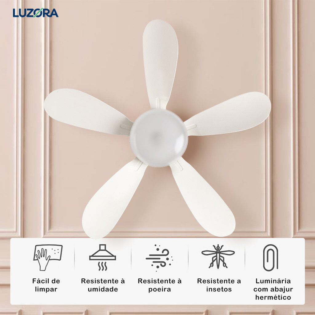 Ventilador de Teto com Luz Silencioso Controle Remoto Economica E27 Instalação Fácil LED Bivolt