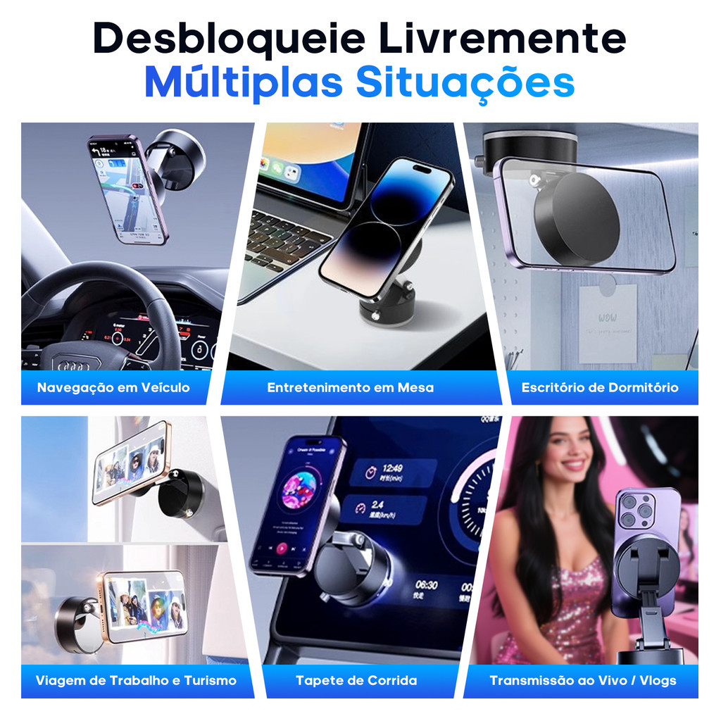Suporte para Celular Magnético Vácuo Forte Ventosa Telefone Sucção Para Carro Portátil Dobrável