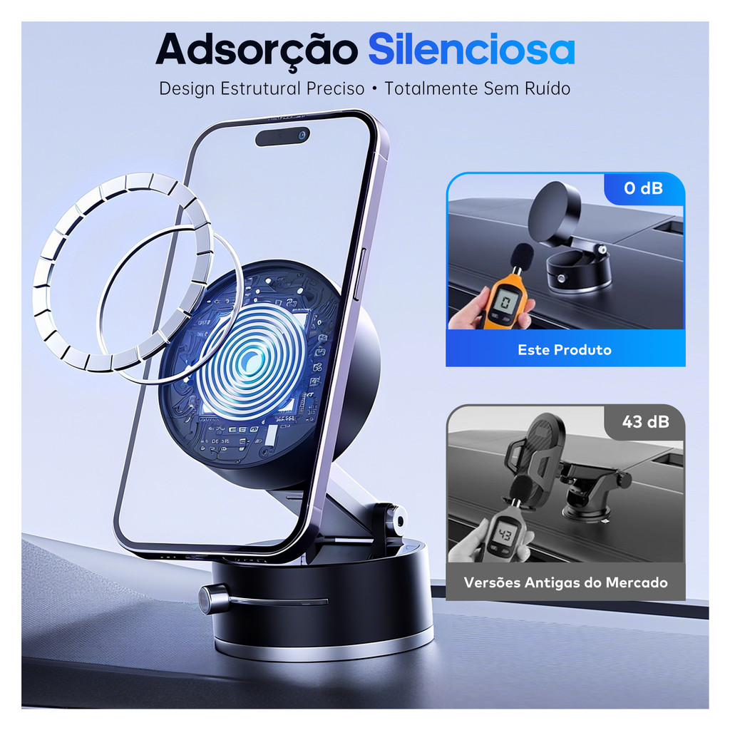 Suporte para Celular Magnético Vácuo Forte Ventosa Telefone Sucção Para Carro Portátil Dobrável