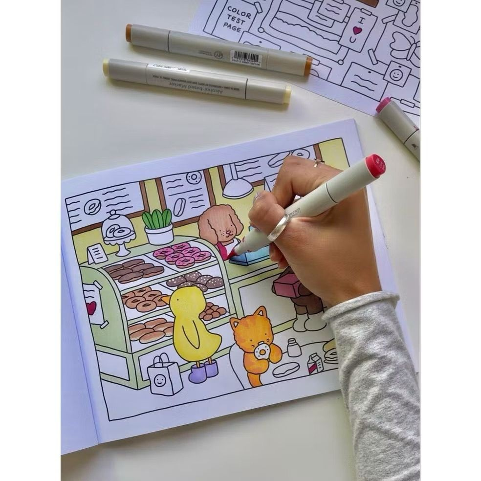 Kit Livro De Colorir Capa Dura 50 Páginas + Kit 12/24/36 Cores Caneta Marcadora Com Ponta Dupla