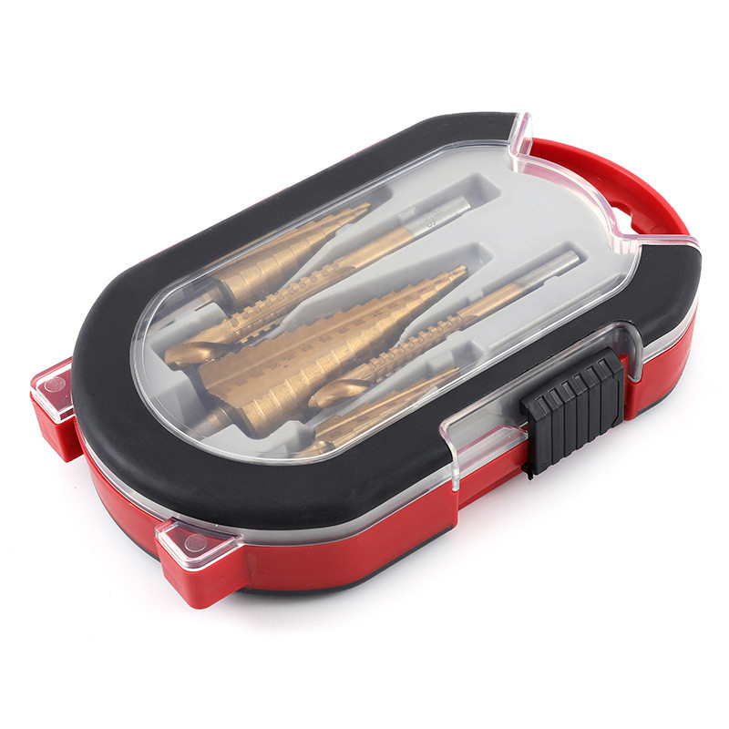 Kit 6 Brocas Titânio Escalonada Amarela Aço e Broca Corte Lateral Marcador Punção Com Caixa