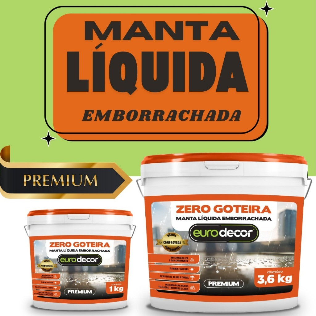Manta Liquida Emborrachada Premium 3.6KG Impermeabilizante Para Lajes Telhados Fachadas 1KG Ou 3.6KG