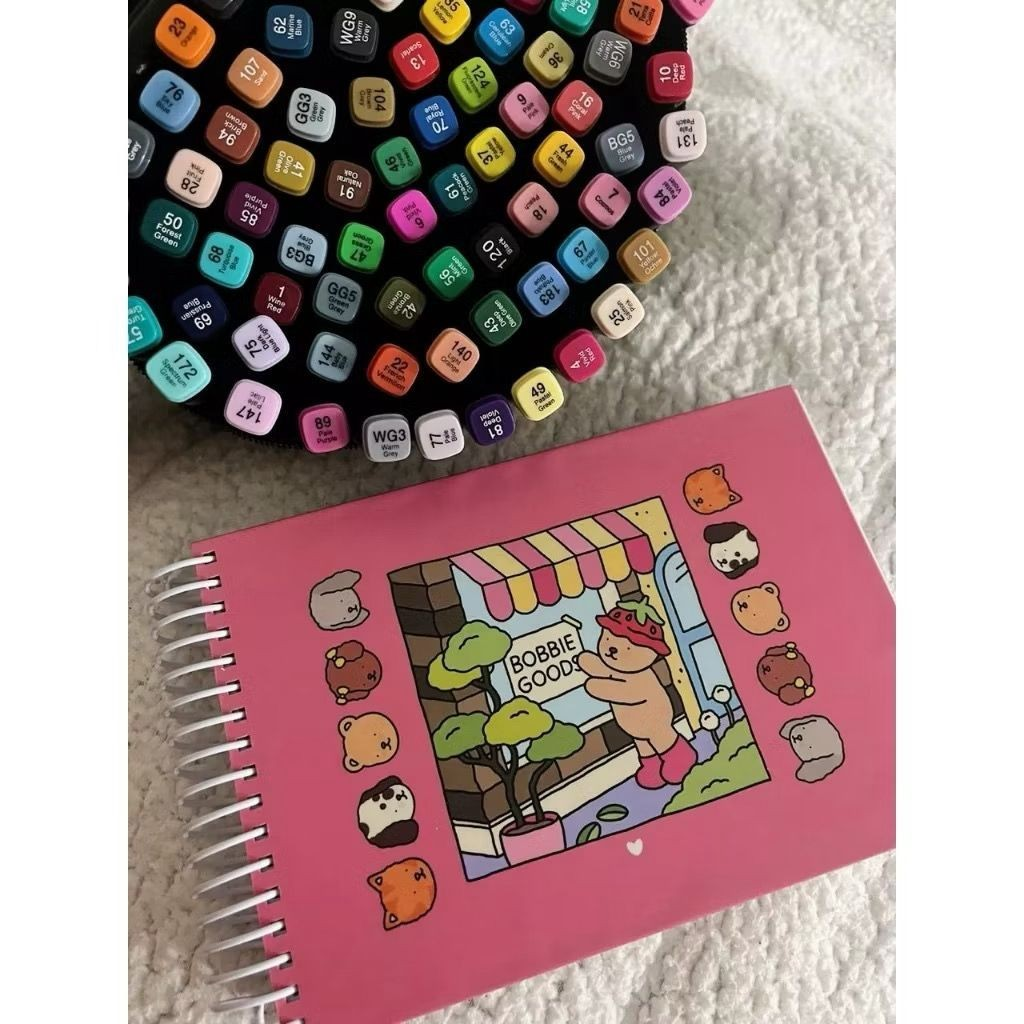 Kit Livro De Colorir Capa Dura 50 Páginas + Kit 12/24/36 Cores Caneta Marcadora Com Ponta Dupla