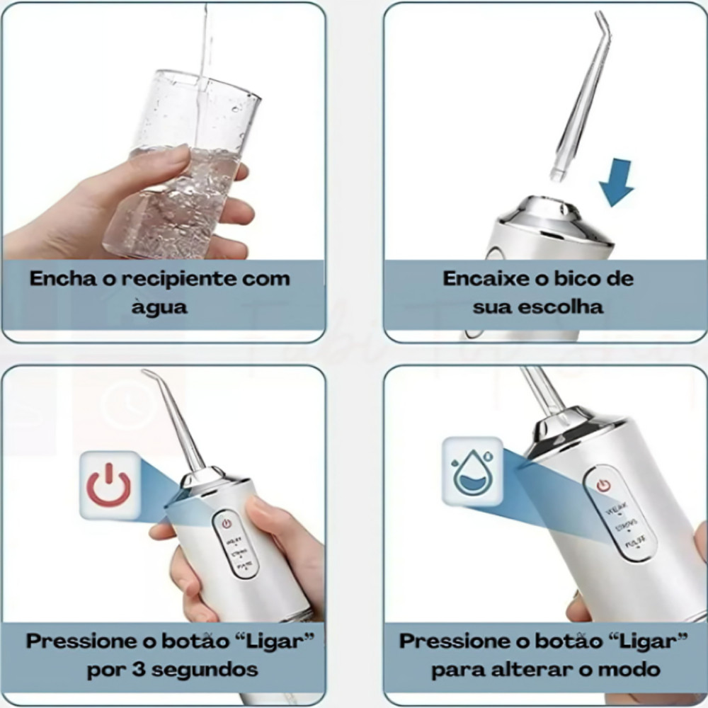Irrigador Bucal USB Multifuncional 3 em 1 Jato Água Fio Dental Limpador Dentes