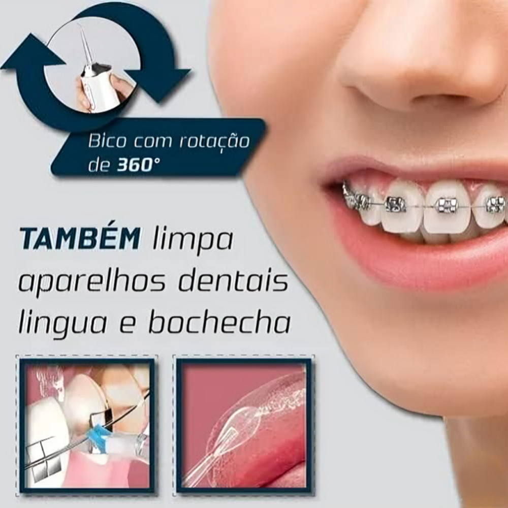 Irrigador Bucal USB Multifuncional 3 em 1 Jato Água Fio Dental Limpador Dentes