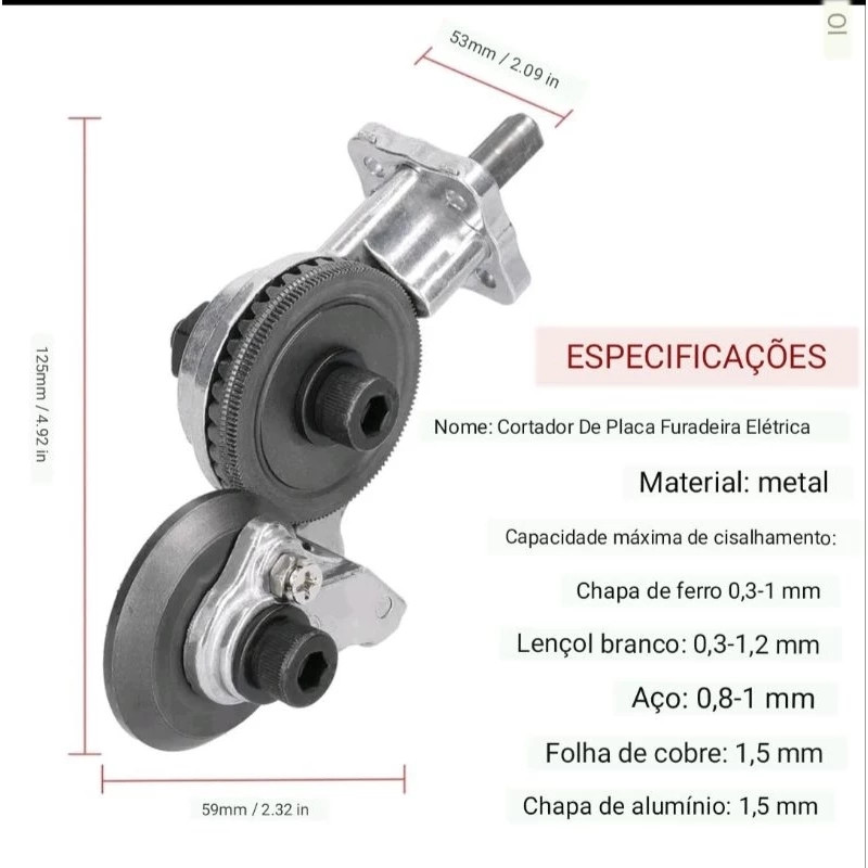 Adaptador Conector Cortador Parafusadeira De Folha Chapa Metal Corte