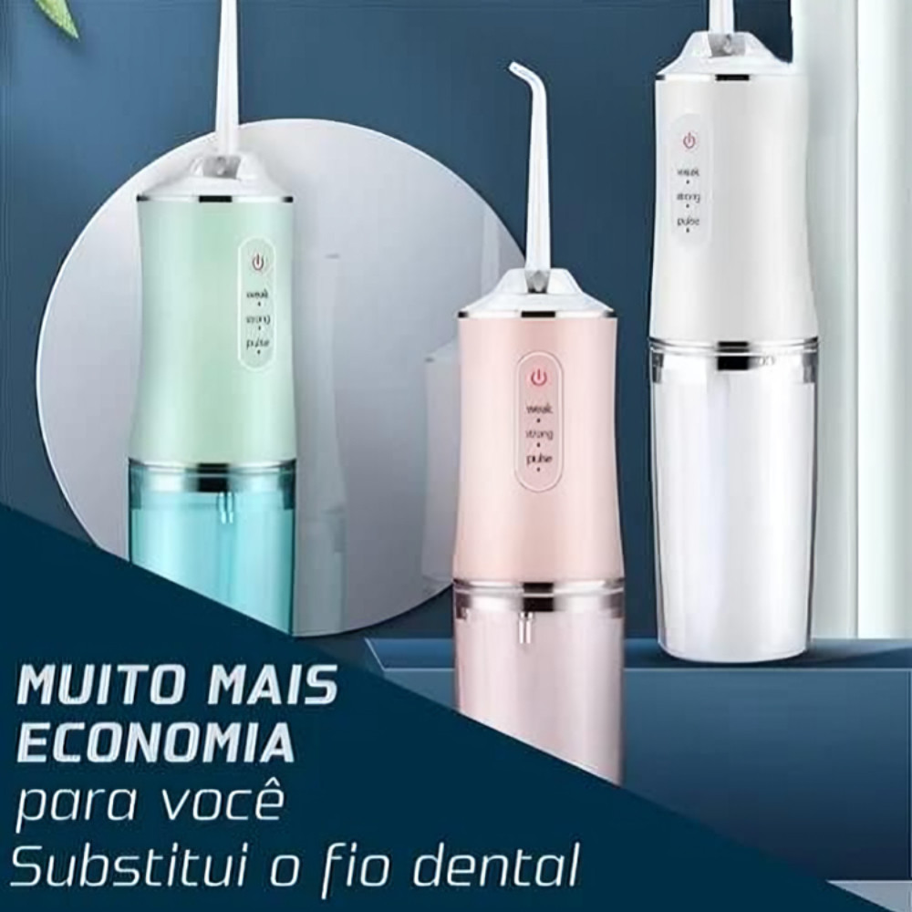 Irrigador Bucal USB Multifuncional 3 em 1 Jato Água Fio Dental Limpador Dentes