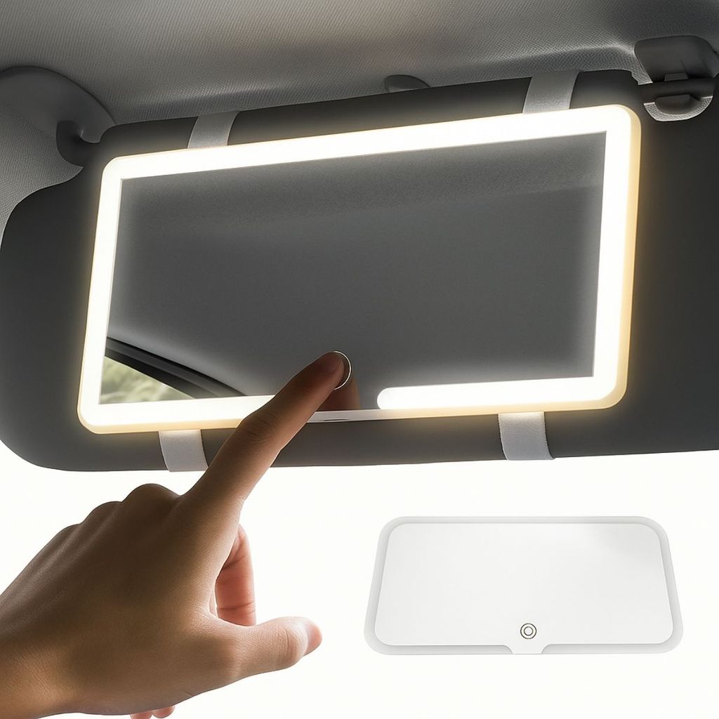 Espelho De Maquiagem Para Viseira Solar De Carro, Com 3 Modos De Luz LED, Tela Sensível Ao Toque Regulável