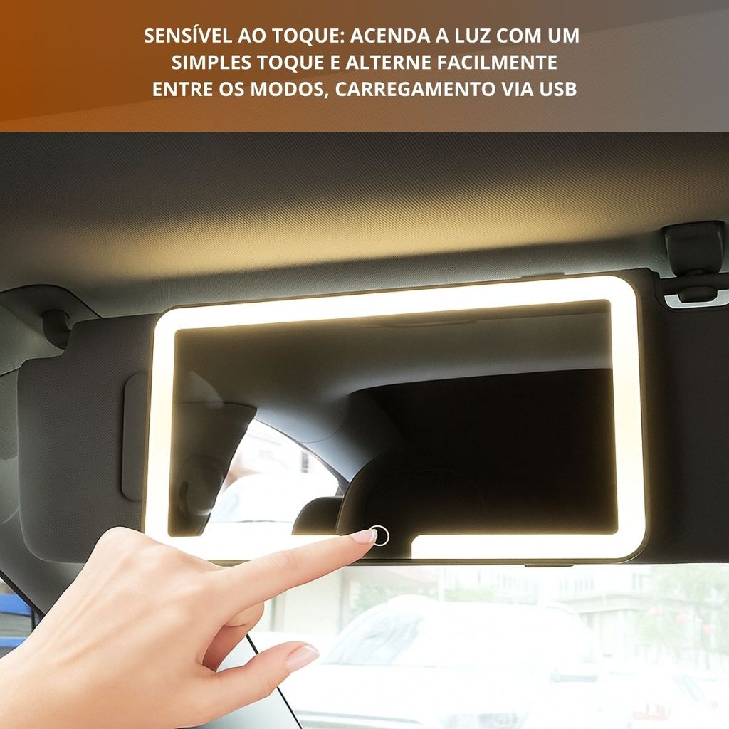 Espelho De Maquiagem Para Viseira Solar De Carro, Com 3 Modos De Luz LED, Tela Sensível Ao Toque Regulável
