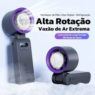 Mini Ventilador Portátil Turbo 100 níveis Vento Forte com Cooler e Display LED